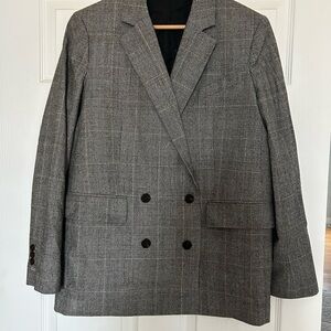 THEORY Classic Gray Double-Breasted Women’s Oversized Blazer